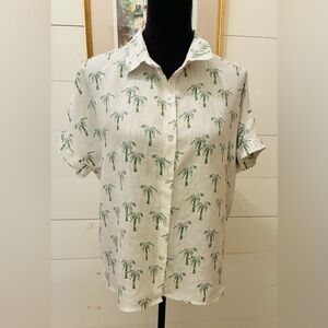 C&C California 100% Linen Palm Tree Print Button Down Shirt Size LG. C21